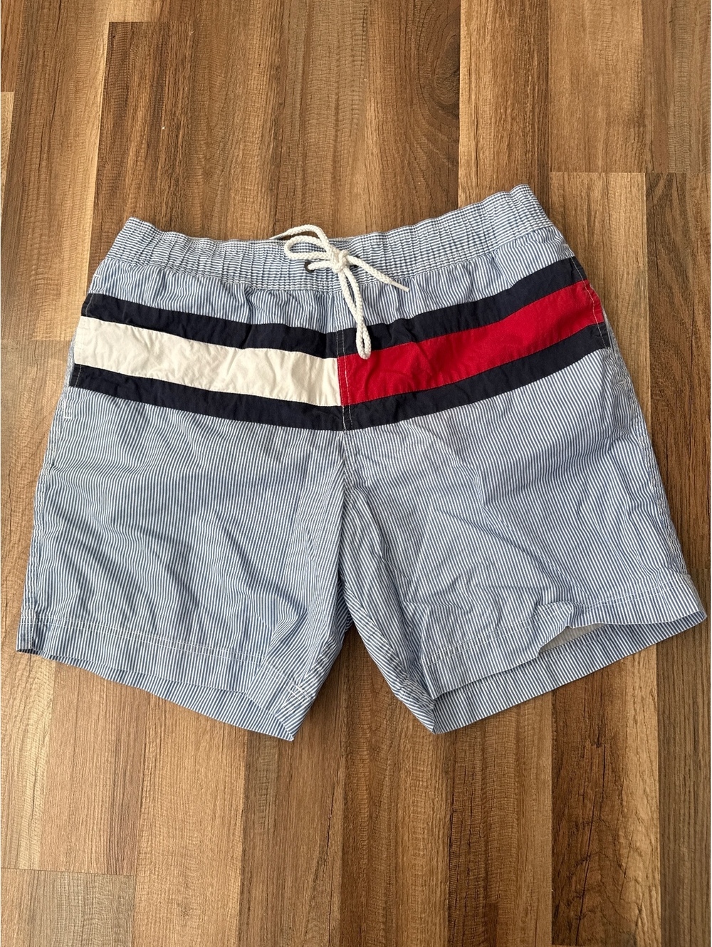 Vintage Tommy Hilfiger Swim Trunks Men's Large Blue Stripe 7” Inseam